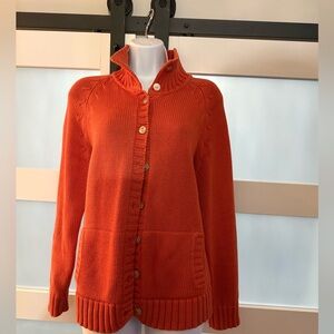 Lands' End Burnt Orange Rustic Charm Sweater with Chic Button Detail"